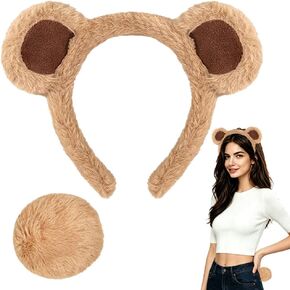 Bear Ears Headband and Tail Set Chipmunk Ears Halloween Party Accessories in Saudi Arabia
