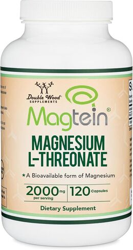 Magnesium L-Threonate Capsules (Original Magtein Formula - Patented and Clinically Studied) – High Absorption – Bioavailable Form for Cognitive Function and Nighttime Support – 2,000 mg – 100 Capsules in Kuwait