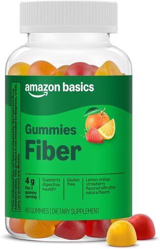 Amazon Basics (سوليمو سابقًا) ألياف 4 جم علكة - صحة الجهاز الهضمي، تدعم الانتظام، البرتقال والليمون والفراولة، 90 علكة (2 لكل وجبة) in Kuwait
