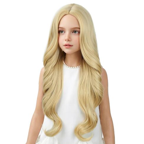 Ginger Wig for Kids Girls Long Ginger Orange Wavy Curly Wig Child Long Orange Part Wigs Heat Resistant Synthetic Wigs with Hairnet in Saudi Arabia