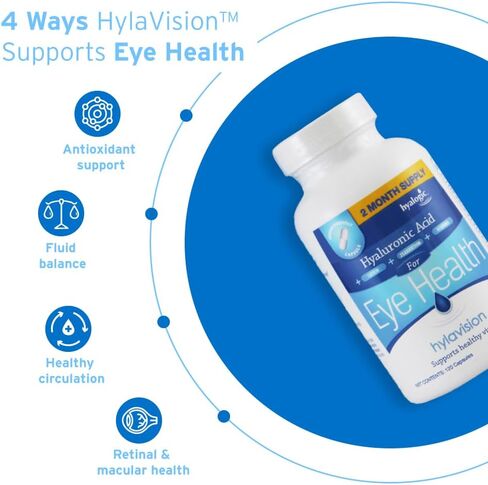 مكملات HylaVision لصحة العين: حمض الهيالورونيك، واللوتين، والزياكسانثين، مكملات غذائية لدعم الرؤية (120 كبسولة) - تركيبة نباتية من Hyalogic in Kuwait