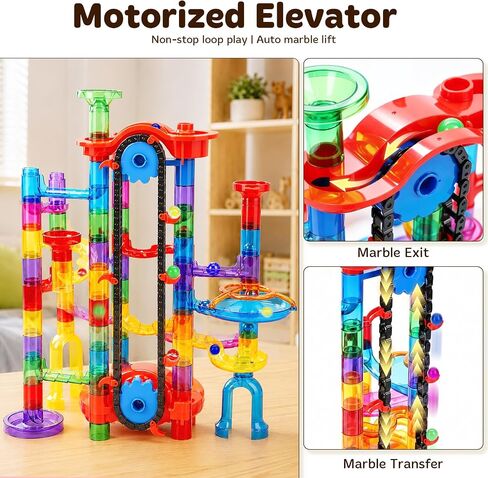 PRE-WORLD 171Pcs Motorized Elevator Marble Run with Glow Marbles for Kids in Kuwait