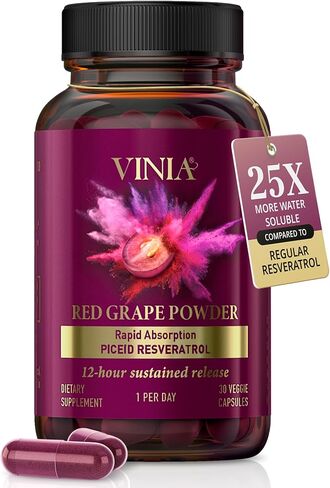 أنتجت VINIA بشكل مستدام إطلاقًا مستدامًا لمدة 12 ساعة سريع الامتصاص Piceid Resveratrol. غذاء فائق لتدفق الدم مدعوم سريريًا من العنب الأحمر. تظهر التجارب السريرية أفضل النتائج بعد 90 يومًا. (30) in Kuwait