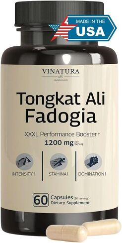 Fadogia Agrestis Tongkat Ali 1200mg, Enhanced with L-Citrulline and L-Arginine - Equivalent to 54,300mg Raw Per Serving *USA Made and Tested* Complex Herbal Supplement, 60 Capsules in Kuwait