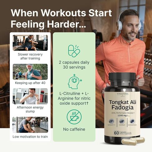 Fadogia Agrestis Tongkat Ali 1200mg, Enhanced with L-Citrulline and L-Arginine - Equivalent to 54,300mg Raw Per Serving *USA Made and Tested* Complex Herbal Supplement, 60 Capsules in Kuwait
