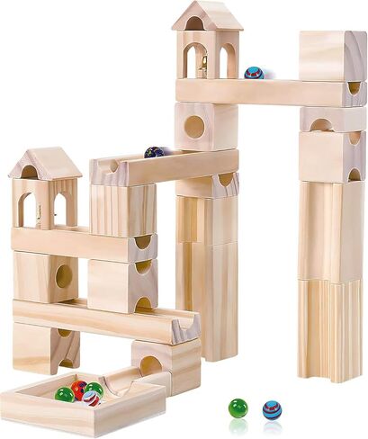Wooden Marble Run for Kids Ages 4-8 – 80 Pieces Marble Rush Track Maze Construction Toy, STEM Building Blocks, Educational Gift for Boys & Girls in Kuwait