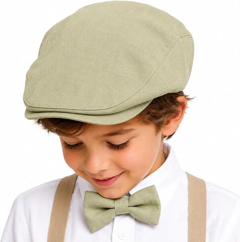 Bienzoe Boys Newsboy Baker Hat: Kids Cotton Linen Golf Outfit Cap in Kuwait