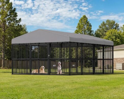 Jocisland 10x20x6.4 FT Outdoor Dog Kennel, 2 Doors, Waterproof Roof in Saudi Arabia