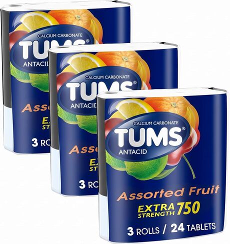 TUMS Extra Strength Assorted Fruit Antacid Chewable Tablets for Heartburn Relief, 3 rolls of 8ct in Kuwait