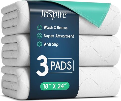 Inspire Washable and Reusable Incontinence Chair or Bed Pads | 3 Pack Waterproof Mattress Pad Chucks Pads | Reusable Bed Pads Washable Waterproof Chux Pads | Pee Pads for Adults Use As Pet Pad in Kuwait