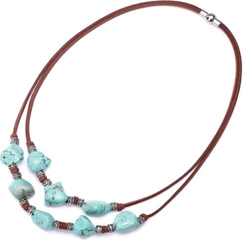 CANEVINKA Suede Turquoise Necklace for Women Handmade Y-Shape Bohemain Vintage Pendant Jewelry Lariat… in Kuwait