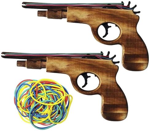 2 Pcs Wooden Rubber Band Gun Kids Outdoor Toy with 100 Rubber Bands 9 Inches Length (Log Color) in Saudi Arabia