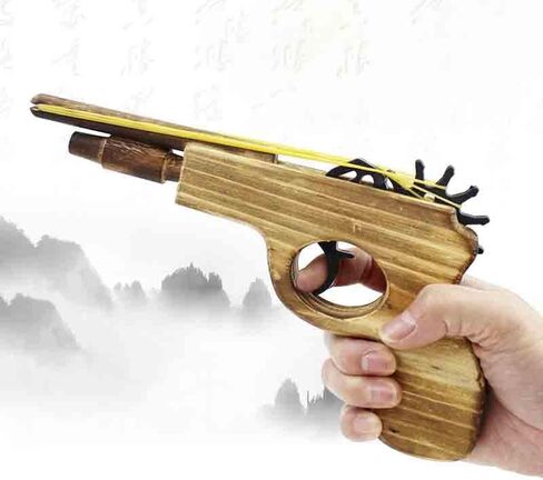 2 Pcs Wooden Rubber Band Gun Kids Outdoor Toy with 100 Rubber Bands 9 Inches Length (Log Color) in Saudi Arabia