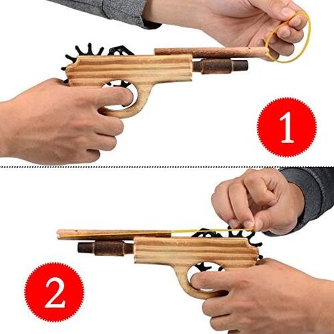 2 Pcs Wooden Rubber Band Gun Kids Outdoor Toy with 100 Rubber Bands 9 Inches Length (Log Color) in Saudi Arabia