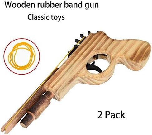 2 Pcs Wooden Rubber Band Gun Kids Outdoor Toy with 100 Rubber Bands 9 Inches Length (Log Color) in Saudi Arabia