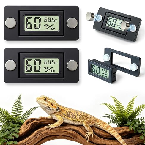 Reptile Temperature and Humidity Monitor, 2PCS Magnetic Thermometer Hygrometer,Bearded Dragon Tank Accessories,Pet Humidity Meter Supplies for Jumping Spider in Kuwait