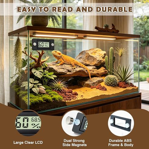 Reptile Temperature and Humidity Monitor, 2PCS Magnetic Thermometer Hygrometer,Bearded Dragon Tank Accessories,Pet Humidity Meter Supplies for Jumping Spider in Kuwait