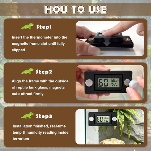 Reptile Temperature and Humidity Monitor, 2PCS Magnetic Thermometer Hygrometer,Bearded Dragon Tank Accessories,Pet Humidity Meter Supplies for Jumping Spider in Kuwait