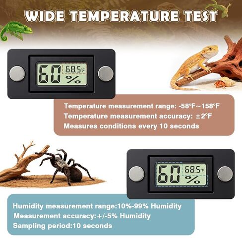 Reptile Temperature and Humidity Monitor, 2PCS Magnetic Thermometer Hygrometer,Bearded Dragon Tank Accessories,Pet Humidity Meter Supplies for Jumping Spider in Kuwait