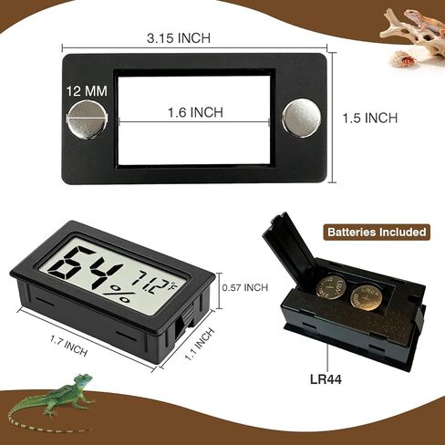 Reptile Temperature and Humidity Monitor, 2PCS Magnetic Thermometer Hygrometer,Bearded Dragon Tank Accessories,Pet Humidity Meter Supplies for Jumping Spider in Kuwait