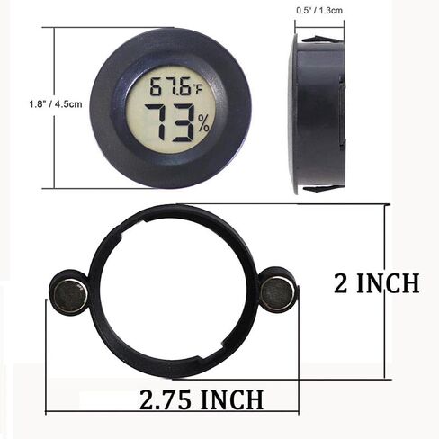 2PCS Magnetic Jumping Spider Enclosure Temperature and Humidity Monitor Digital Thermometer and Humidity Gauge for Reptile and Spider Tank Accessories (New Round) in Kuwait