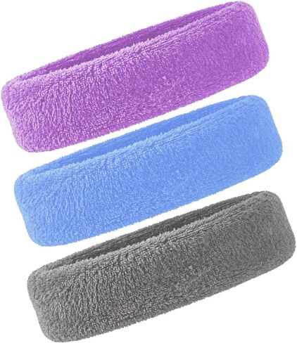 3 Pack Men & Women Sweatband Headband Terry Cloth Moisture Wicking for Sports Tennis Gym Work Out in Kuwait