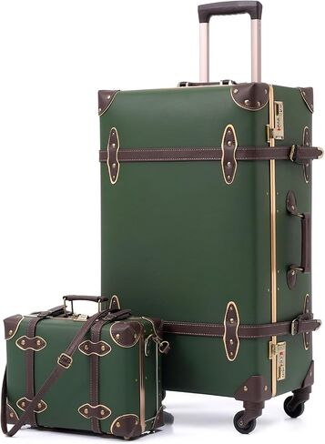 urecity vintage suitcase set for women, vintage luggage sets for women 2 piece, cute designer trunk luggage, retro suit case (Rose White, 26"+12") in Kuwait