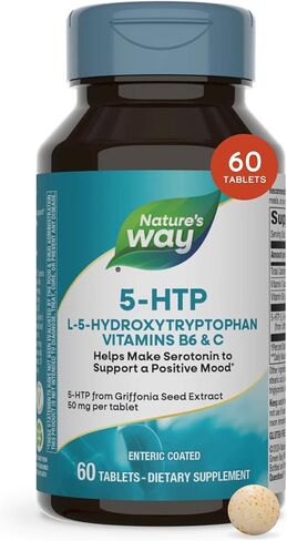نيتشرز واي 5-HTP، L-5-Hydroxytryptophan، فيتامين B6 وC، مستخلص حبوب جريفونيا 50 ملغ، 60 قطعة in Kuwait