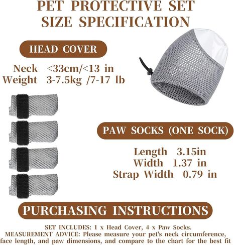 Cat Muzzle Adjustable Anti-Bite Head Cover Breathable Cat Grooming Helmet Mask Kitten Gloves Mesh Prevent Protectors Pet Anti-Scratch Claw Boots for Cutting Nail Trimming Bathing Injections in Kuwait