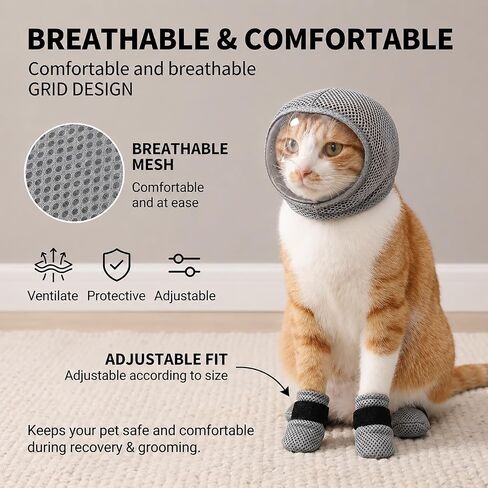 Cat Muzzle Adjustable Anti-Bite Head Cover Breathable Cat Grooming Helmet Mask Kitten Gloves Mesh Prevent Protectors Pet Anti-Scratch Claw Boots for Cutting Nail Trimming Bathing Injections in Kuwait