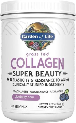 Garden of Life Grass Fed Collagen Super Beauty Powder - Blueberry Acai, 20 Servings, Collagen Powder for Women Skin Hair Nails Joints, Collagen Peptides Powder, Collagen Protein, Collagen Supplements in Kuwait