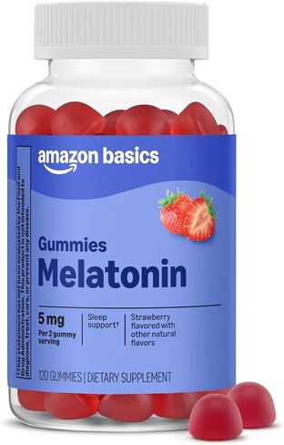 Amazon Basics Melatonin 5mg, 120 Gummies (2 per Serving), Strawberry (Previously Solimo) in Kuwait