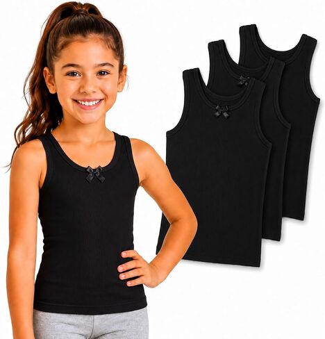 Rene Rofe Girls' Undershirt - 100% Cotton Scoop Neck Tank Top (3 Pack, Size: 2T-14) in Kuwait