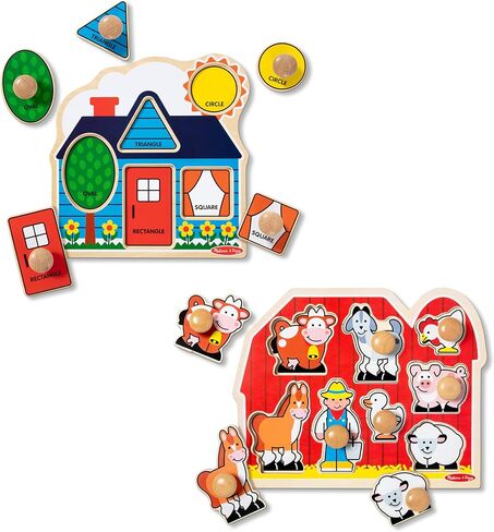 Melissa & Doug Wooden Jumbo Knob Puzzle 2-Pack for Baby and Toddler Boys and Girls – Large Farm, First Shapes in Kuwait