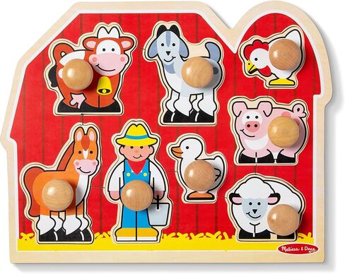Melissa & Doug Wooden Jumbo Knob Puzzle 2-Pack for Baby and Toddler Boys and Girls – Large Farm, First Shapes in Kuwait