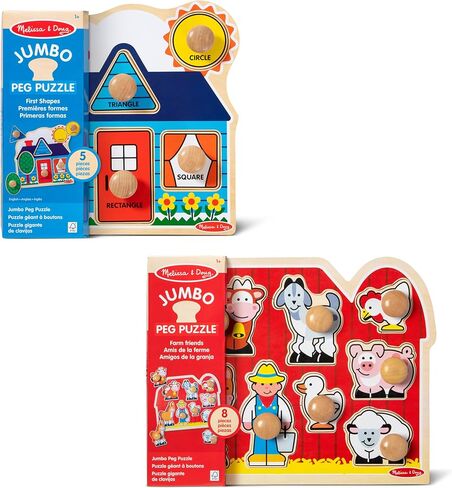 Melissa & Doug Wooden Jumbo Knob Puzzle 2-Pack for Baby and Toddler Boys and Girls – Large Farm, First Shapes in Kuwait