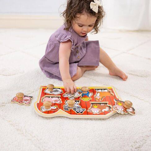 Melissa & Doug Wooden Jumbo Knob Puzzle 2-Pack for Baby and Toddler Boys and Girls – Large Farm, First Shapes in Kuwait