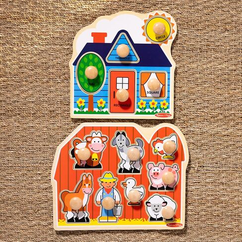 Melissa & Doug Wooden Jumbo Knob Puzzle 2-Pack for Baby and Toddler Boys and Girls – Large Farm, First Shapes in Kuwait