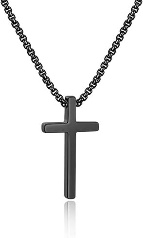 IEFSHINY Gifts for Men Boys - Stainless Steel Cross Pendant Chain Necklaces for Men, Mens 16-30 Inches Chain Gold Silver Black Cross Necklace Jewelry Gifts in Kuwait