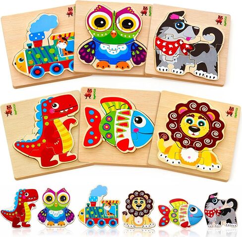 8 Wooden Puzzles for Toddlers 1-3 - Montessori Puzzles Ages 2-4 in a Rack in Kuwait