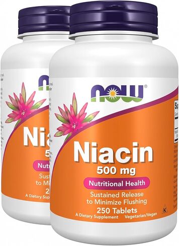 NOW Supplements, Niacin (Vitamin B-3) 500 mg, Sustained Release, Nutritional Health, 250 Tablets in Kuwait