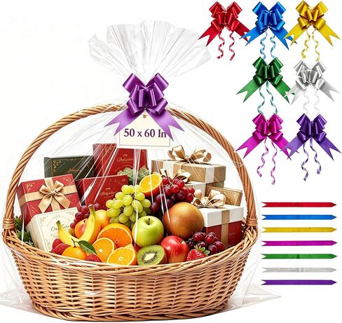 Homrelaxy 20 Pcs 24"x30" Cellophane Bags for Gift Basket Wrap With Bows in Saudi Arabia
