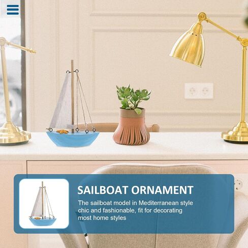 POPETPOP Mediterranean Sailboat Wooden for Figurine Blue, Sailing Lovers in Kuwait