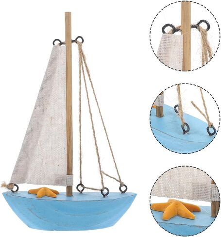 POPETPOP Mediterranean Sailboat Wooden for Figurine Blue, Sailing Lovers in Kuwait