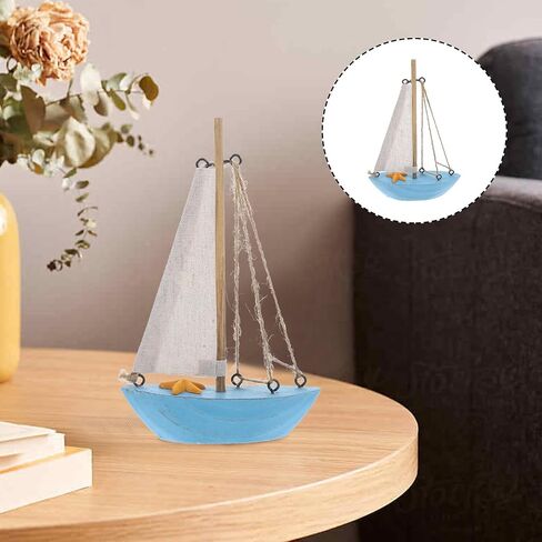 POPETPOP Mediterranean Sailboat Wooden for Figurine Blue, Sailing Lovers in Kuwait