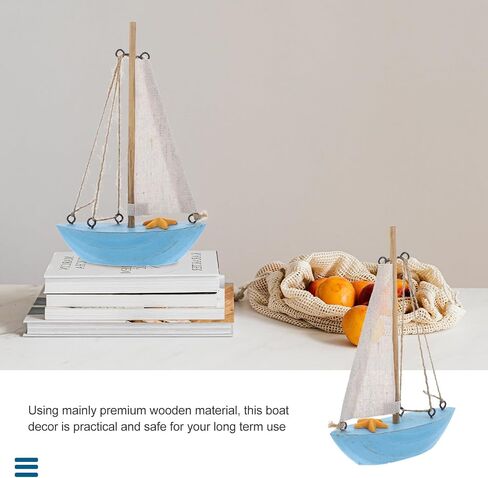 POPETPOP Mediterranean Sailboat Wooden for Figurine Blue, Sailing Lovers in Kuwait