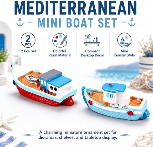 2 Pcs Miniature Dollhouse Boat Mini Fishing Boat Model Mediterranean Decor in Saudi Arabia