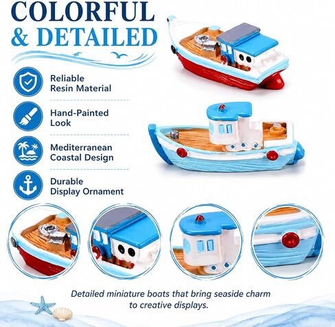 2 Pcs Miniature Dollhouse Boat Mini Fishing Boat Model Mediterranean Decor in Saudi Arabia