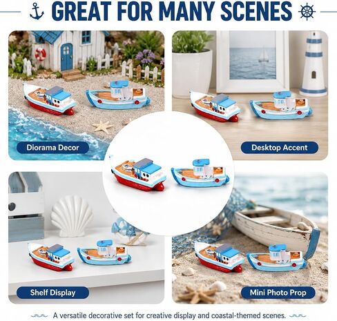 2 Pcs Miniature Dollhouse Boat Mini Fishing Boat Model Mediterranean Decor in Saudi Arabia