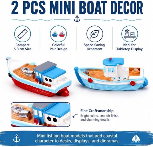 2 Pcs Miniature Dollhouse Boat Mini Fishing Boat Model Mediterranean Decor in Saudi Arabia